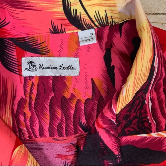 Hawaiian Vacation Red Sunset Aloha Shirt Small Tropical Surf Beach Vibes - Picture 3 of 4